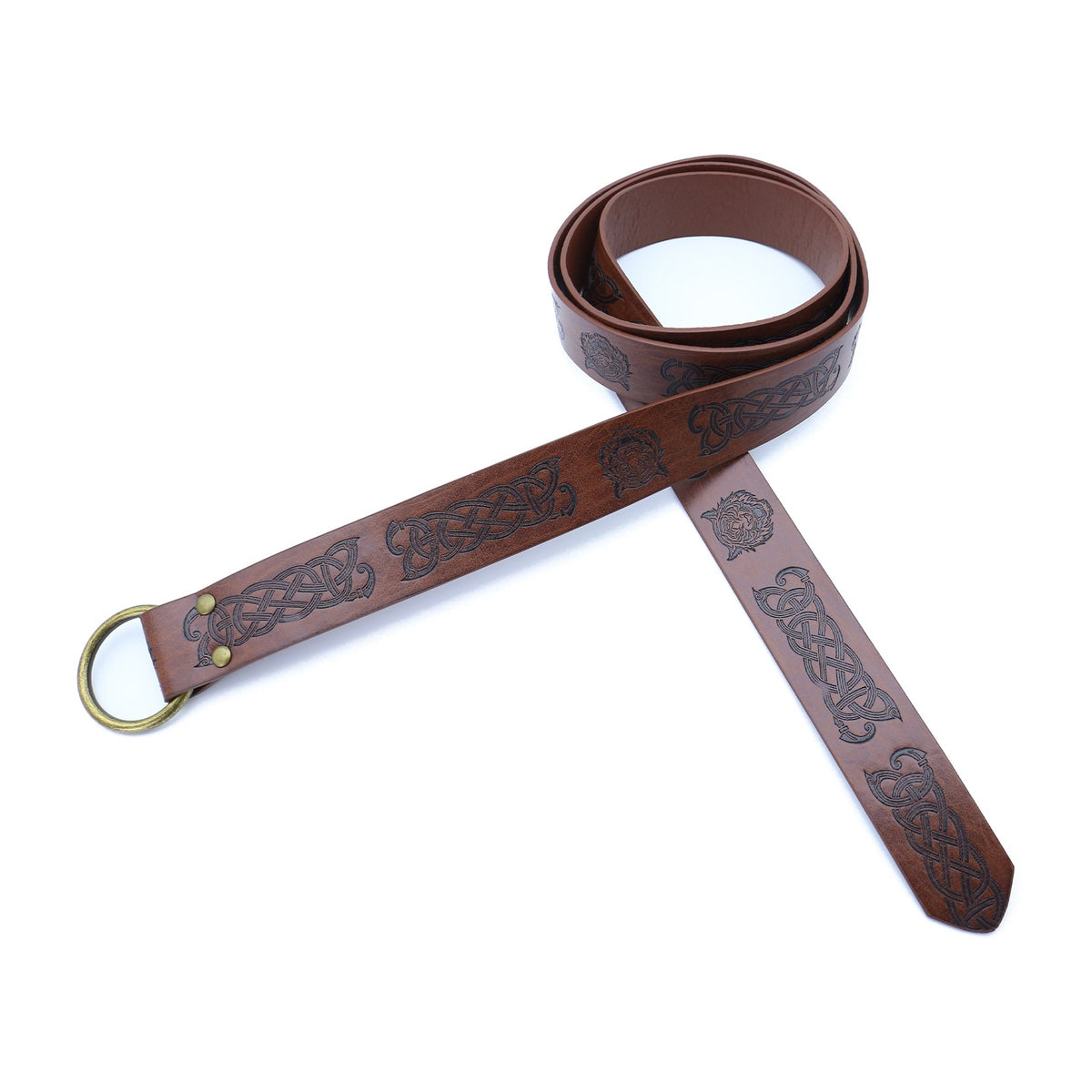 Brown knotwork ring belt with beast heads
