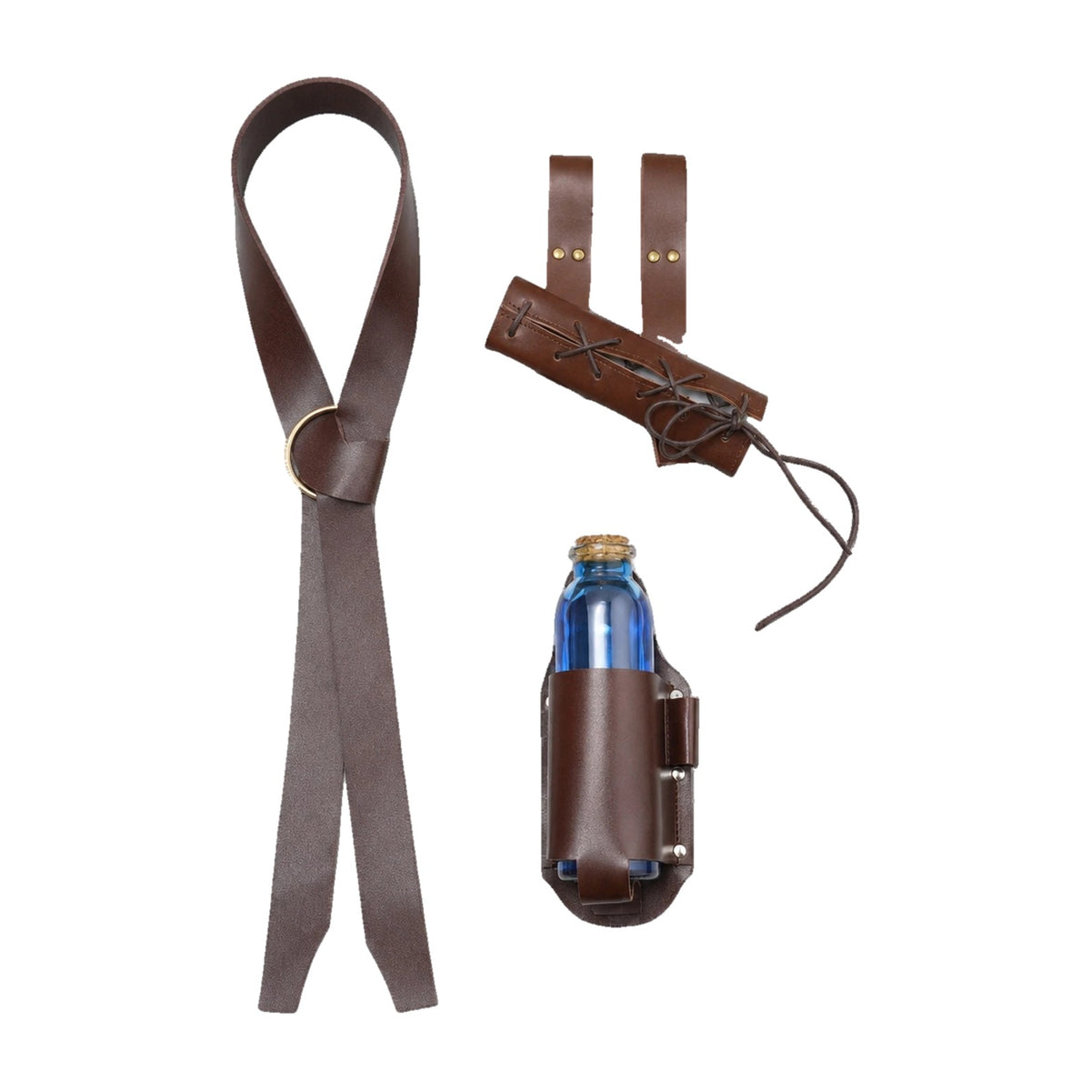 Brown belt with bottle holder and double frog