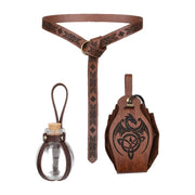 Brown knight belt with bottle holder and dragon pouch
