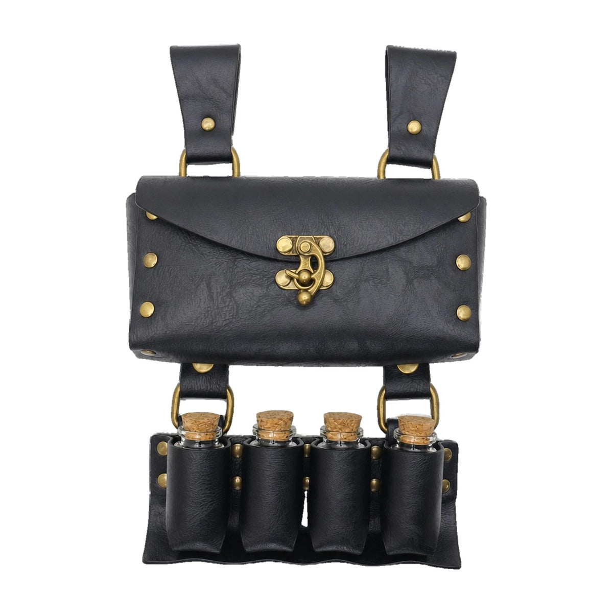 Black belt pouch with four potion vials