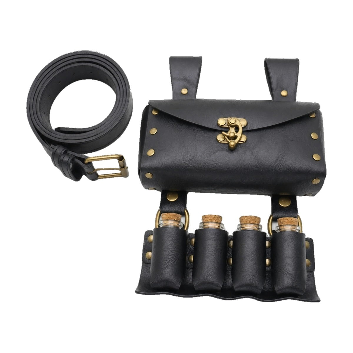 Black belt with pouch and potion vials
