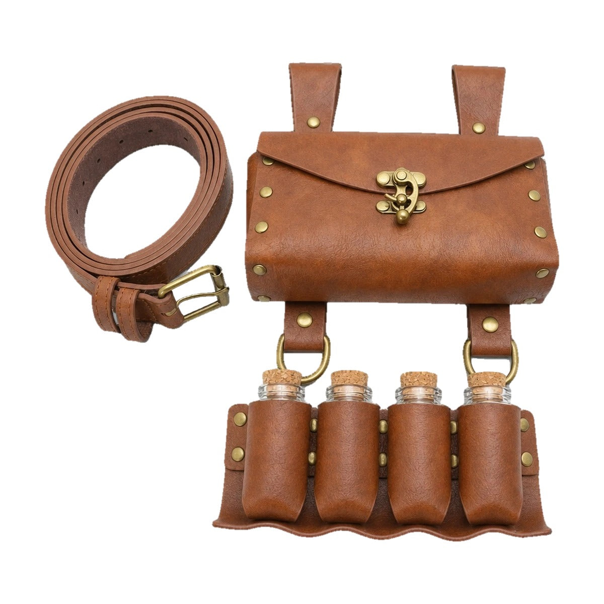 Brown belt with pouch and potion vials