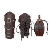 Brown buckled bracers with Vegvisir pouch