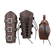 Brown buckled bracers with wolf pouch