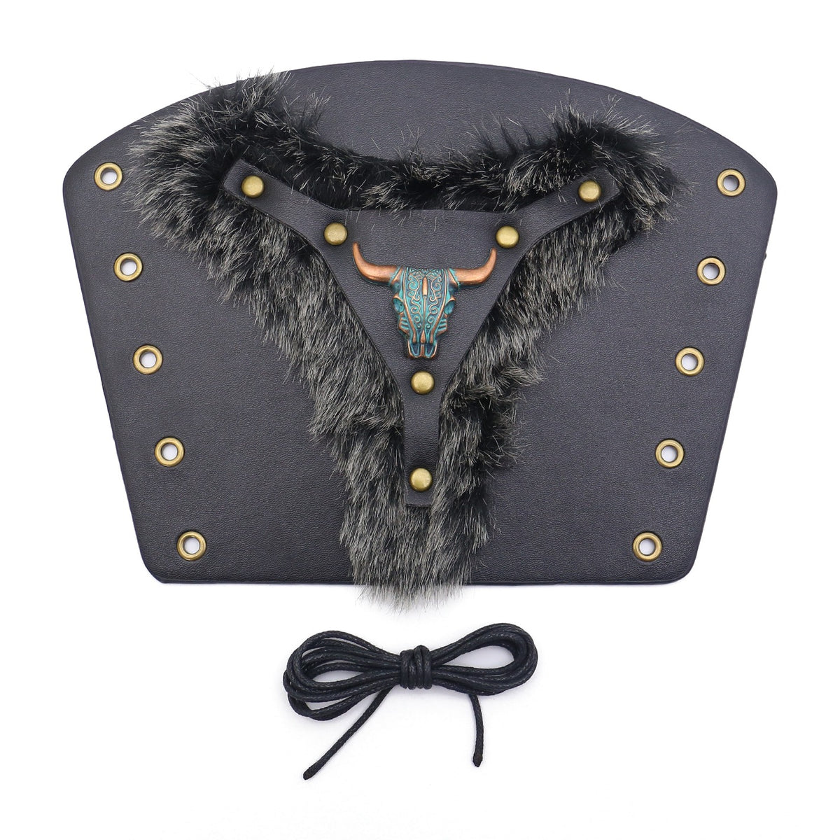 Black bull head bracer with fur trim