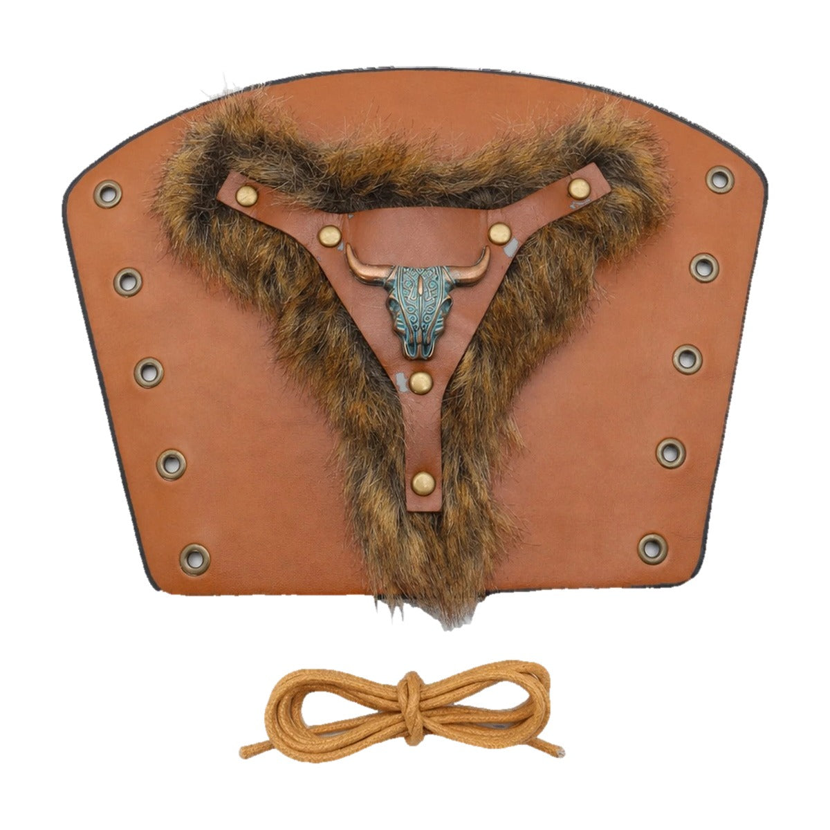 Brown bull head bracer with fur trim