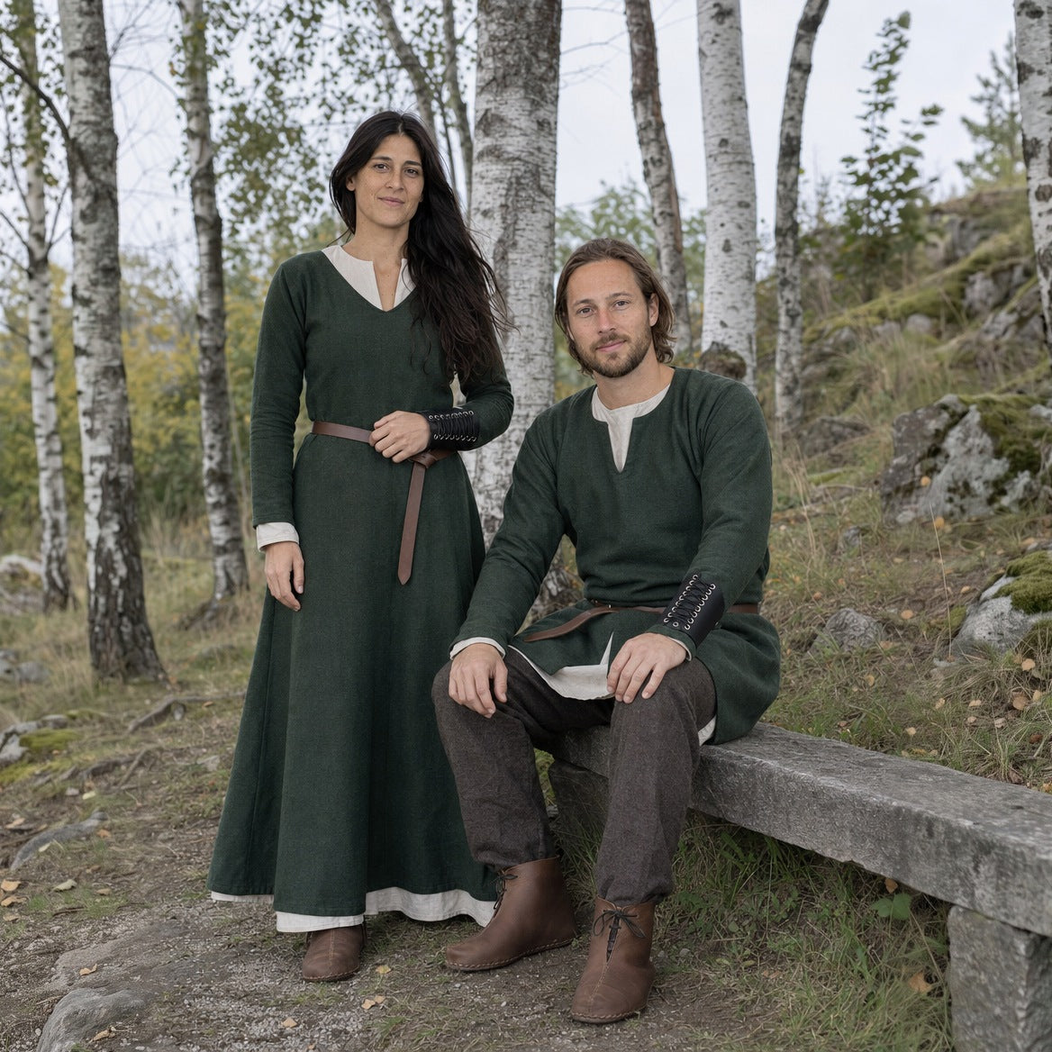 Centre-laced wrist cuffs styled with a tunic, a long dress and belts