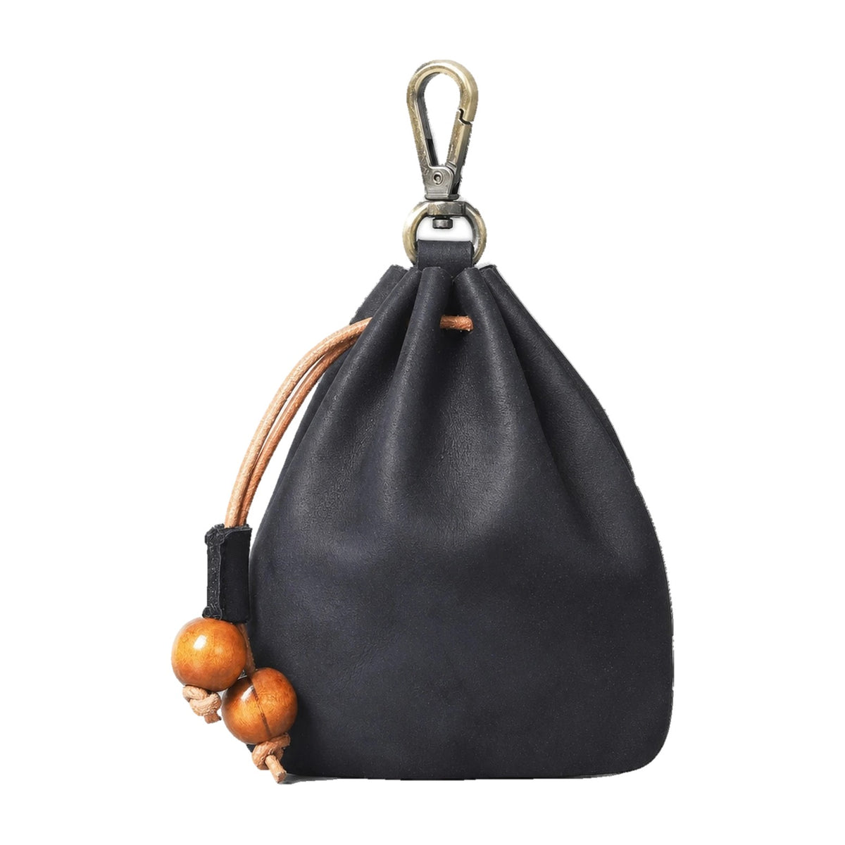 Black clip-on leather drawstring pouch
