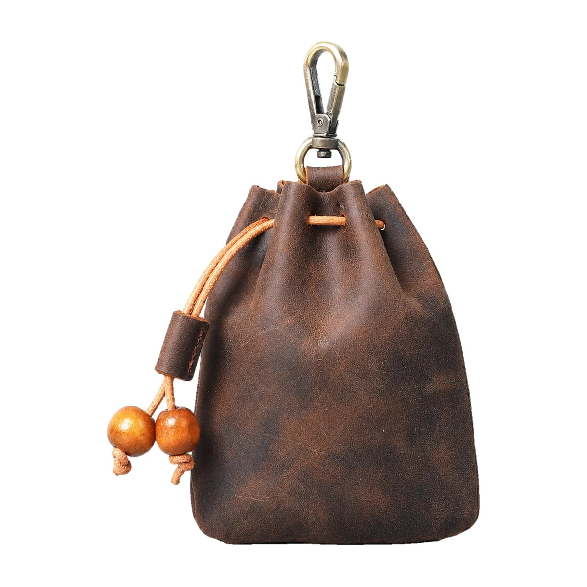 Coffee clip-on leather drawstring pouch