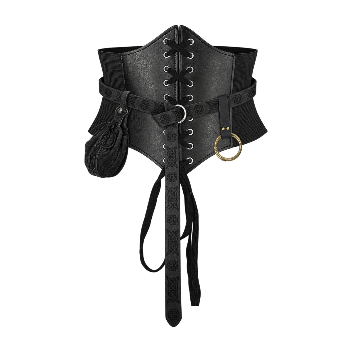 Black corset belt set with faux suede pouch