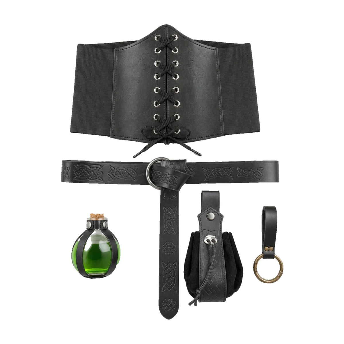 Black corset belt set with bottle holder