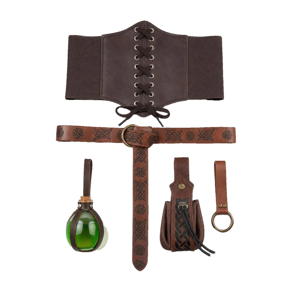 Brown corset belt set with bottle holder