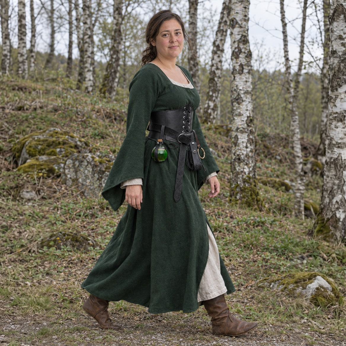 Black corset belt set with bottle holder worn outdoors