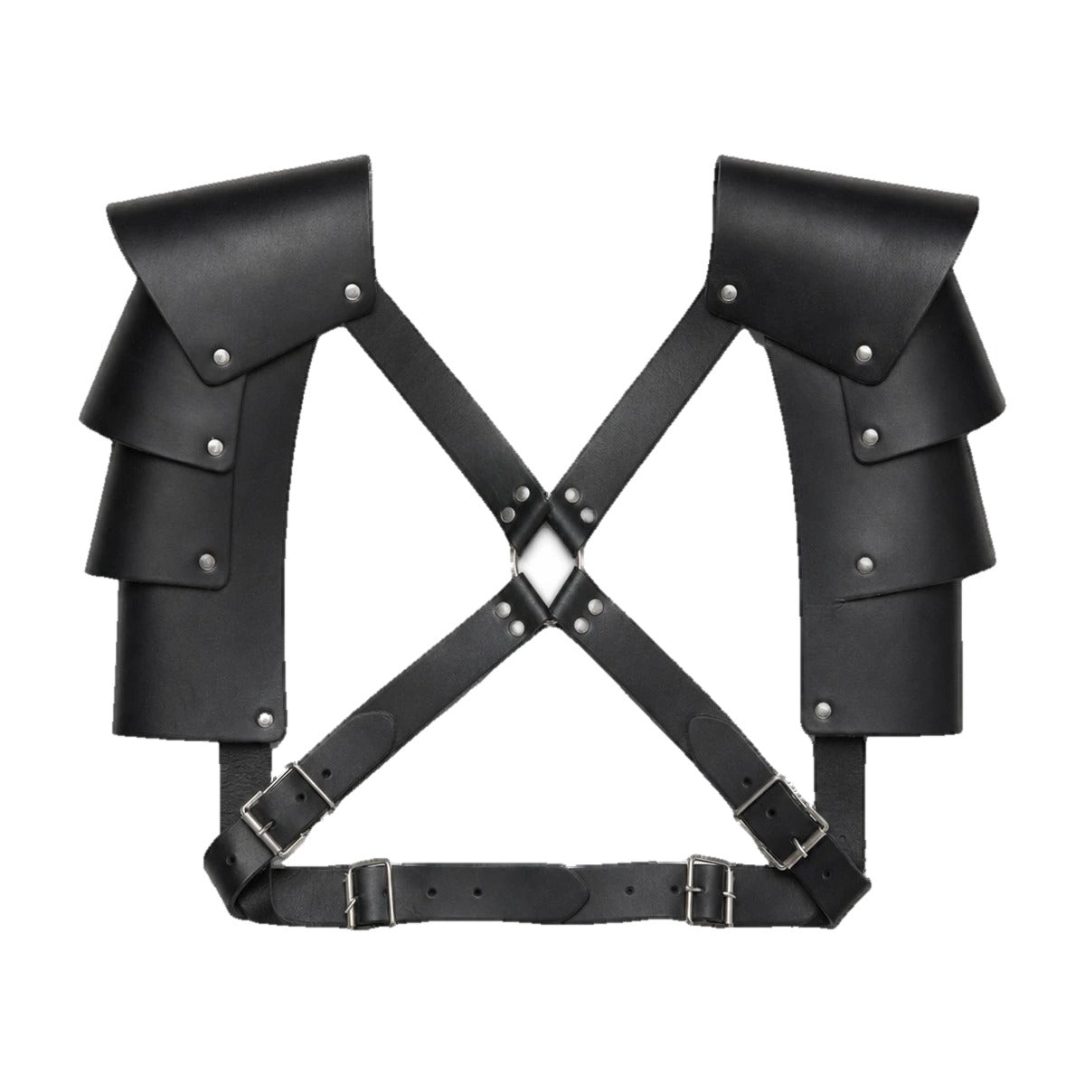 Black double pauldrons with cross straps
