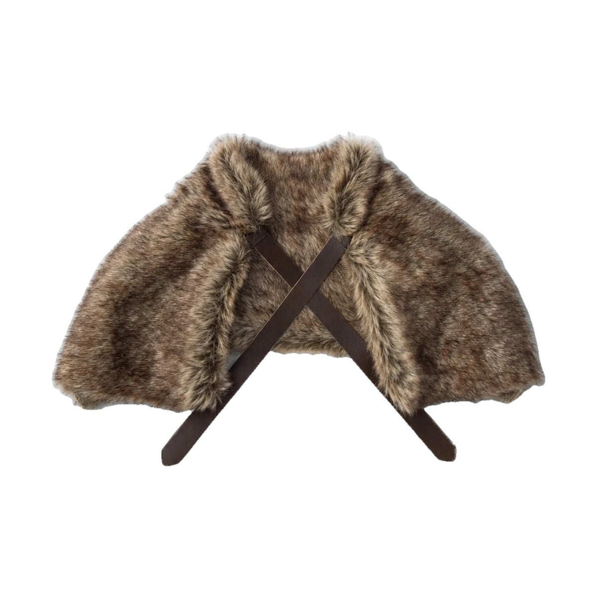 Brown faux fur shoulder cape with cross straps