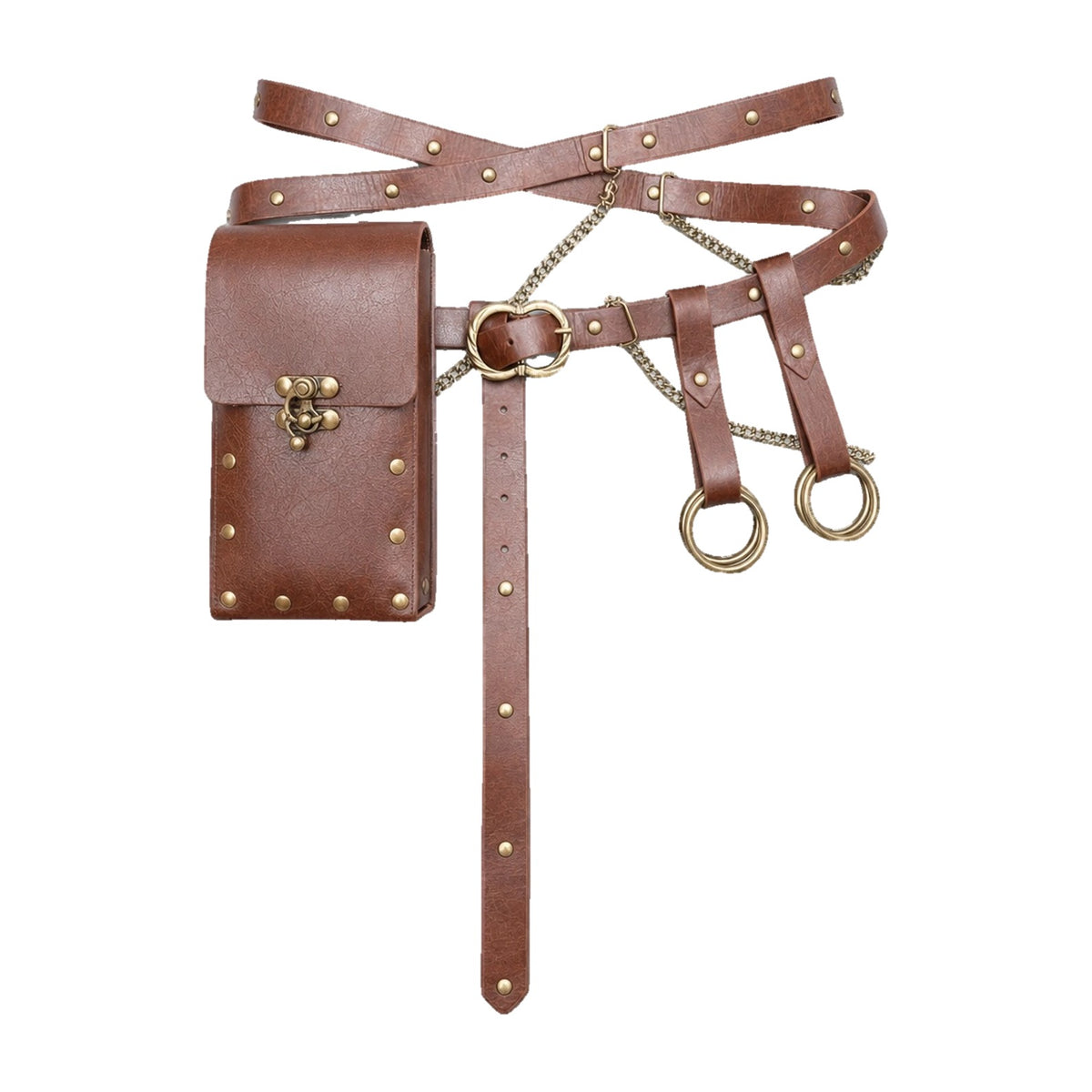 Brown crossed belt with tall pouch