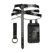 Black double belt with studded waist bag