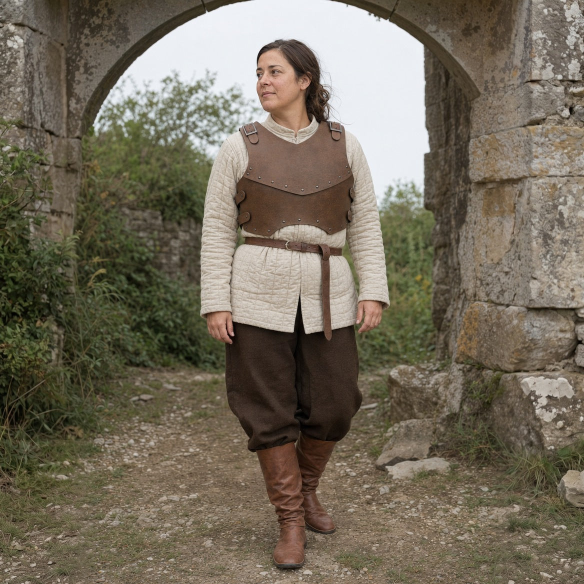 Vintage Brown double-layer half breastplate worn outdoors