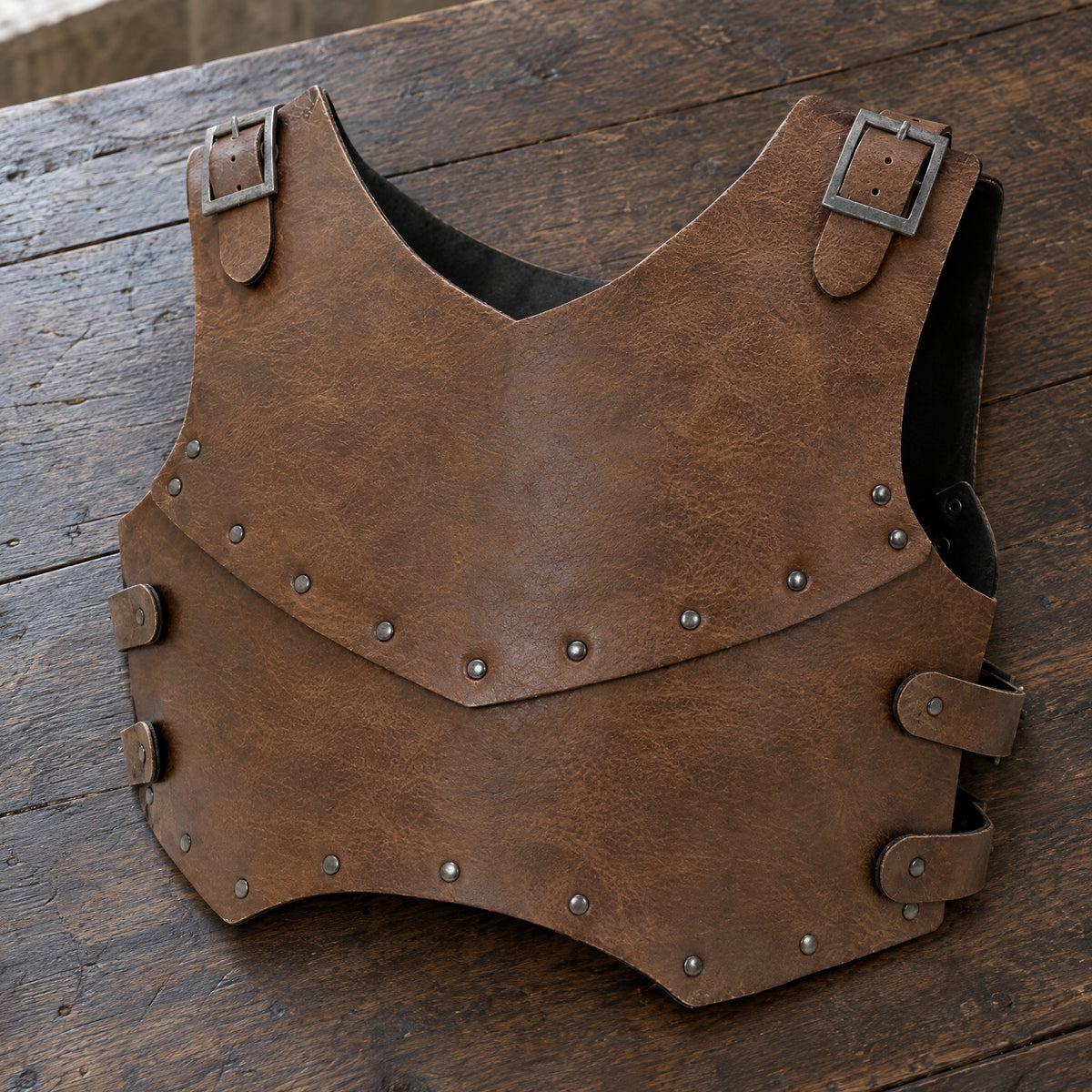 Vintage brown double-layer half breastplate on a rustic surface
