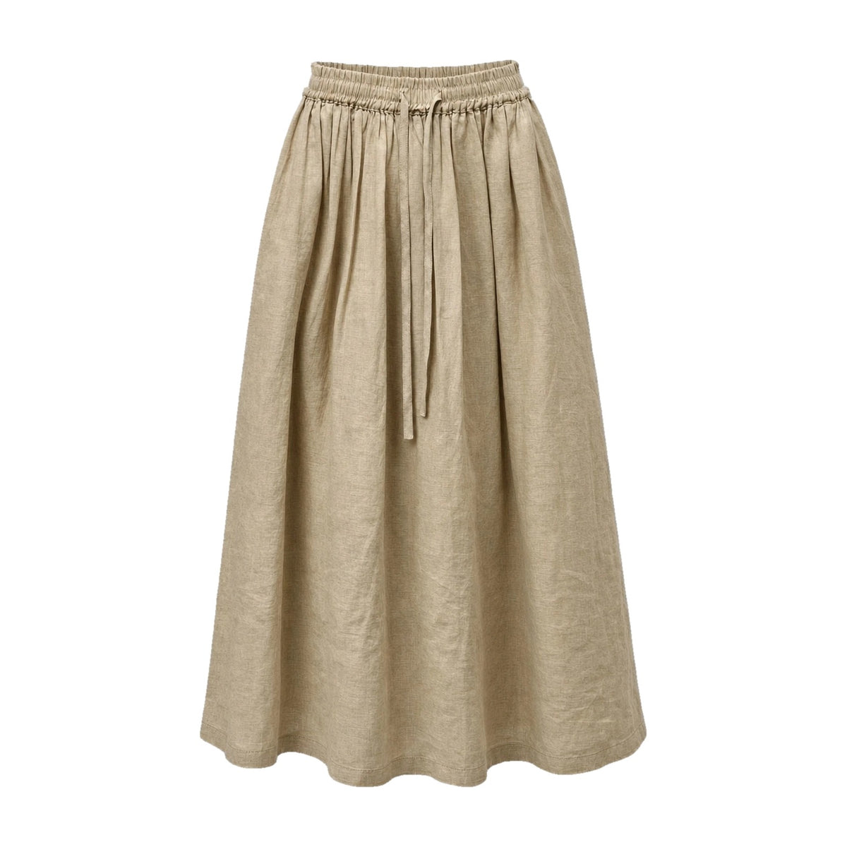 Beige drawstring ramie skirt