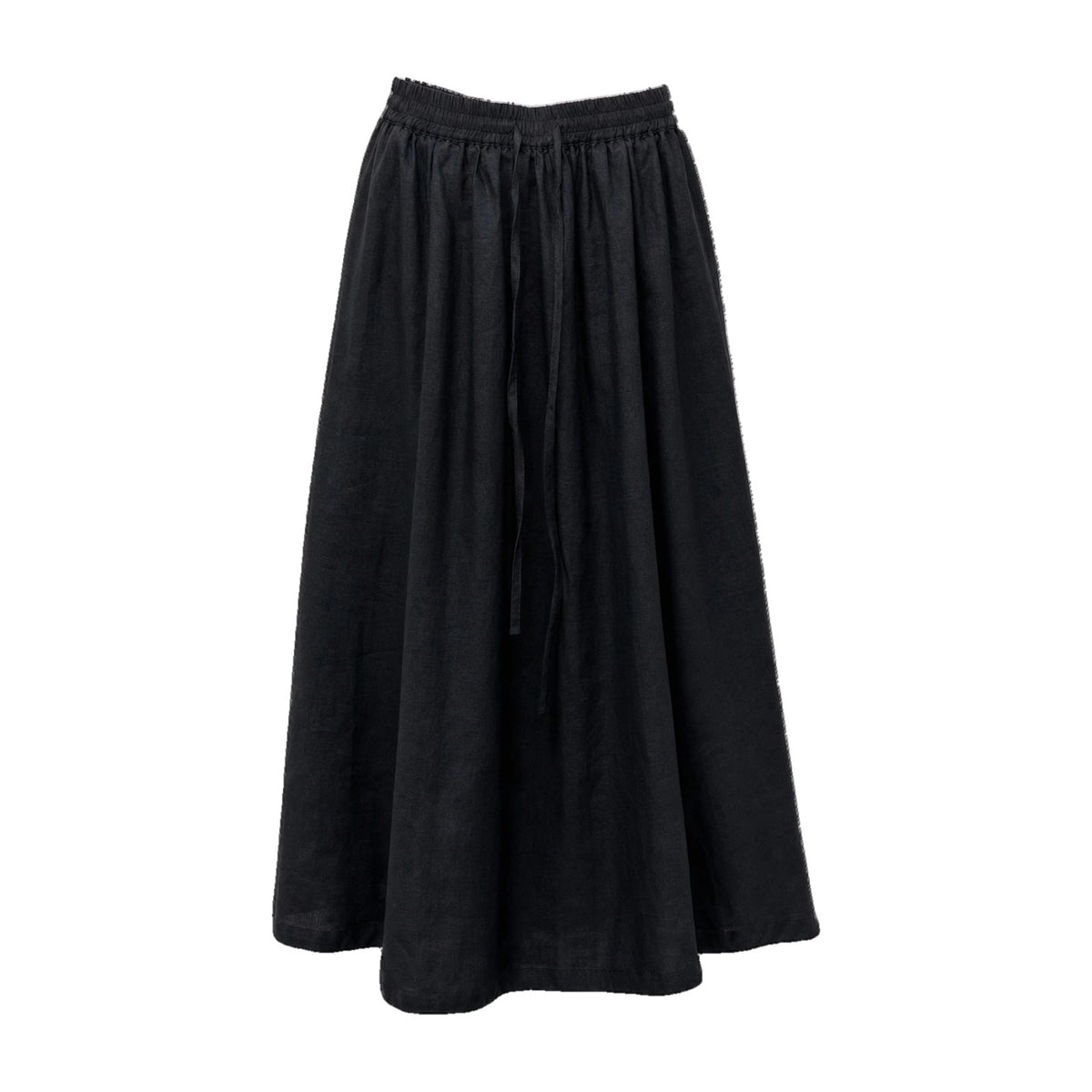 Black drawstring ramie skirt