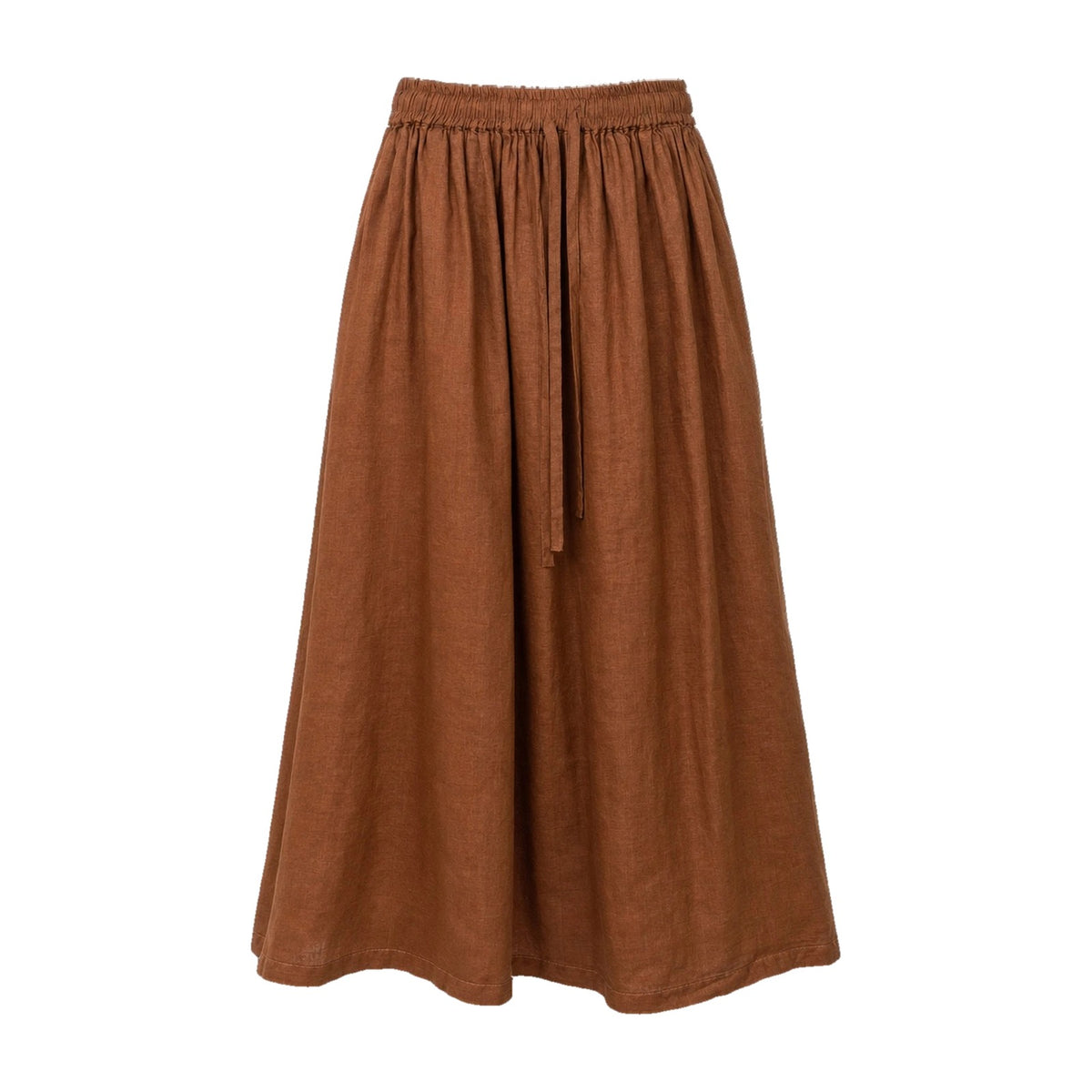 Caramel drawstring ramie skirt