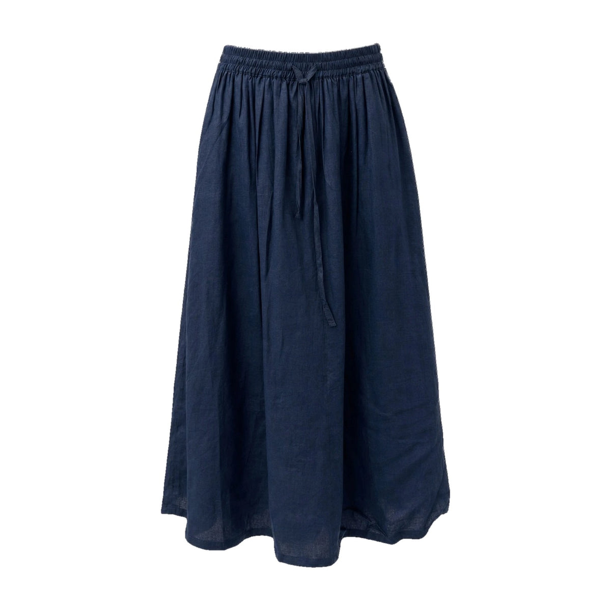 Navy drawstring ramie skirt