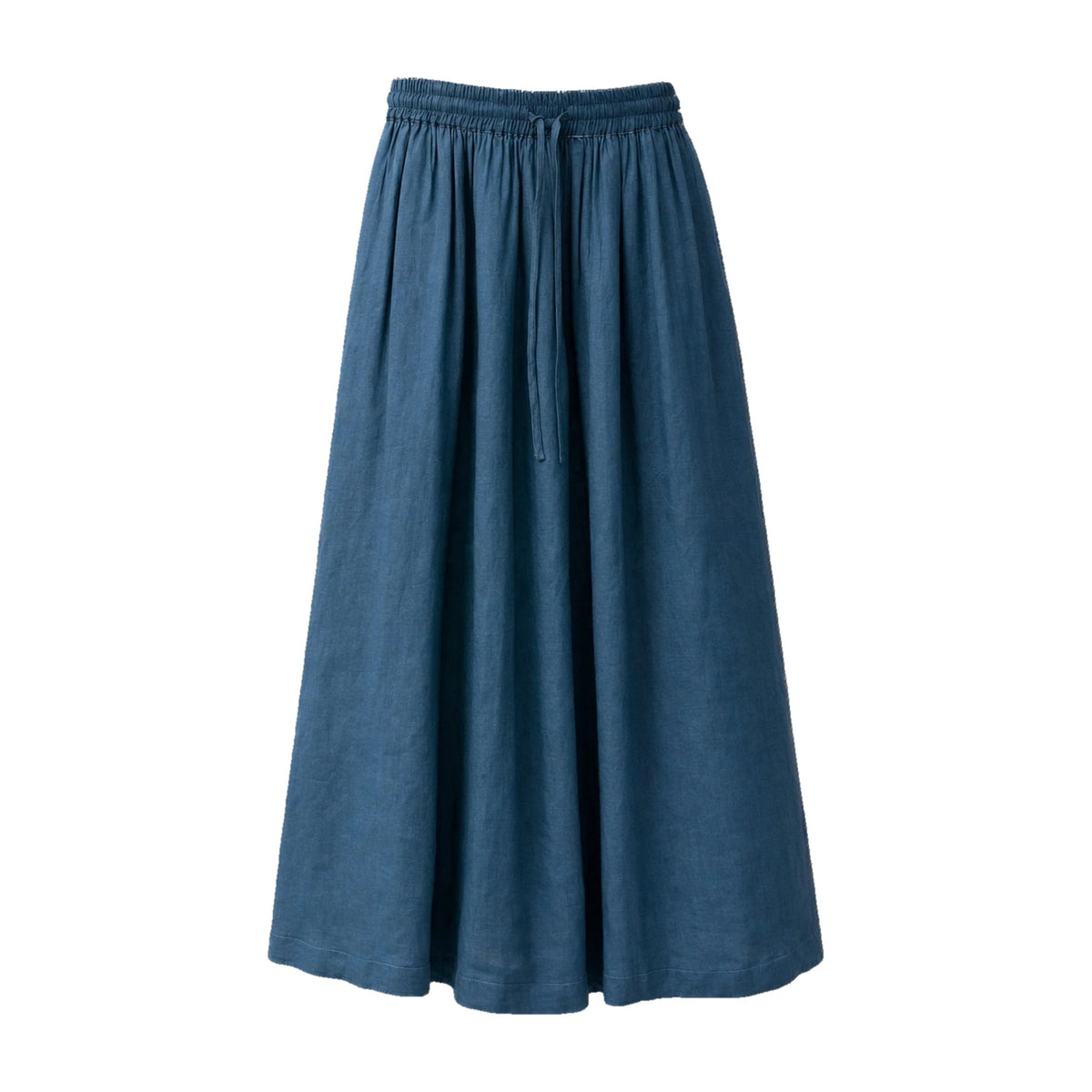 Peacock blue drawstring ramie skirt