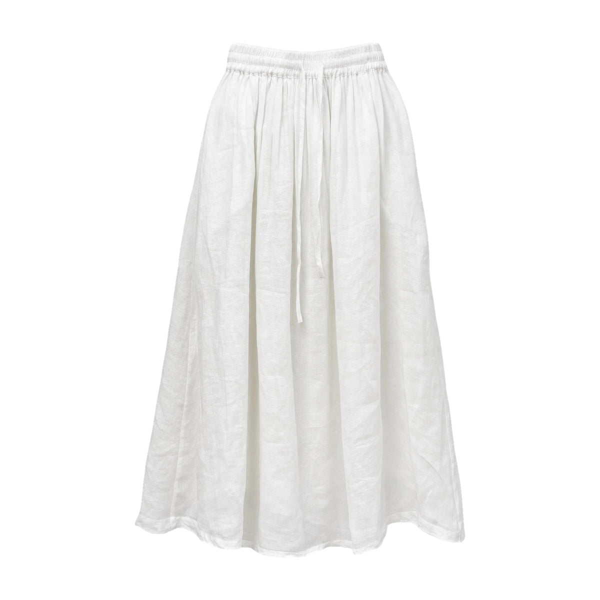 White drawstring ramie skirt