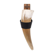 Black drinking horn with embossed holder