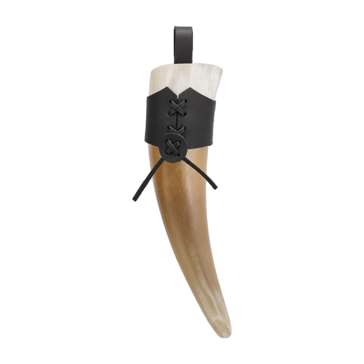 Black drinking horn with laced holder