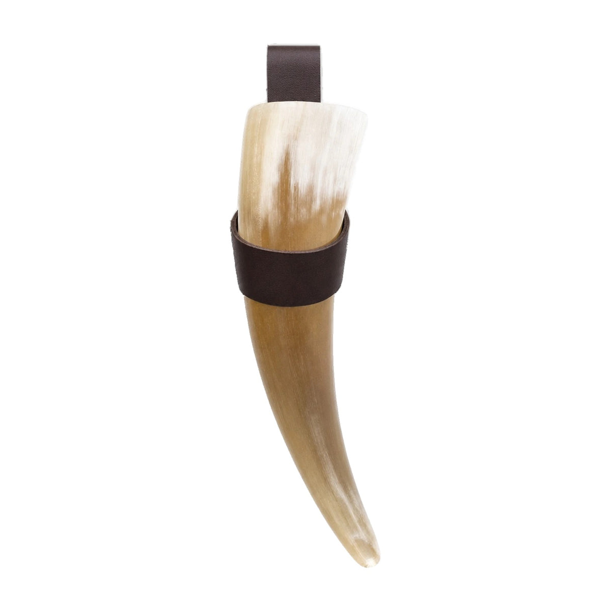 Brown drinking horn with riveted holder