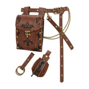 Brown embossed waist bag belt with pouch