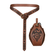 Brown embossed belt with dragon pouch