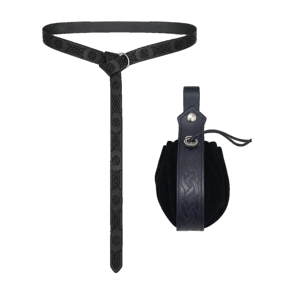 Black embossed belt with round pouch