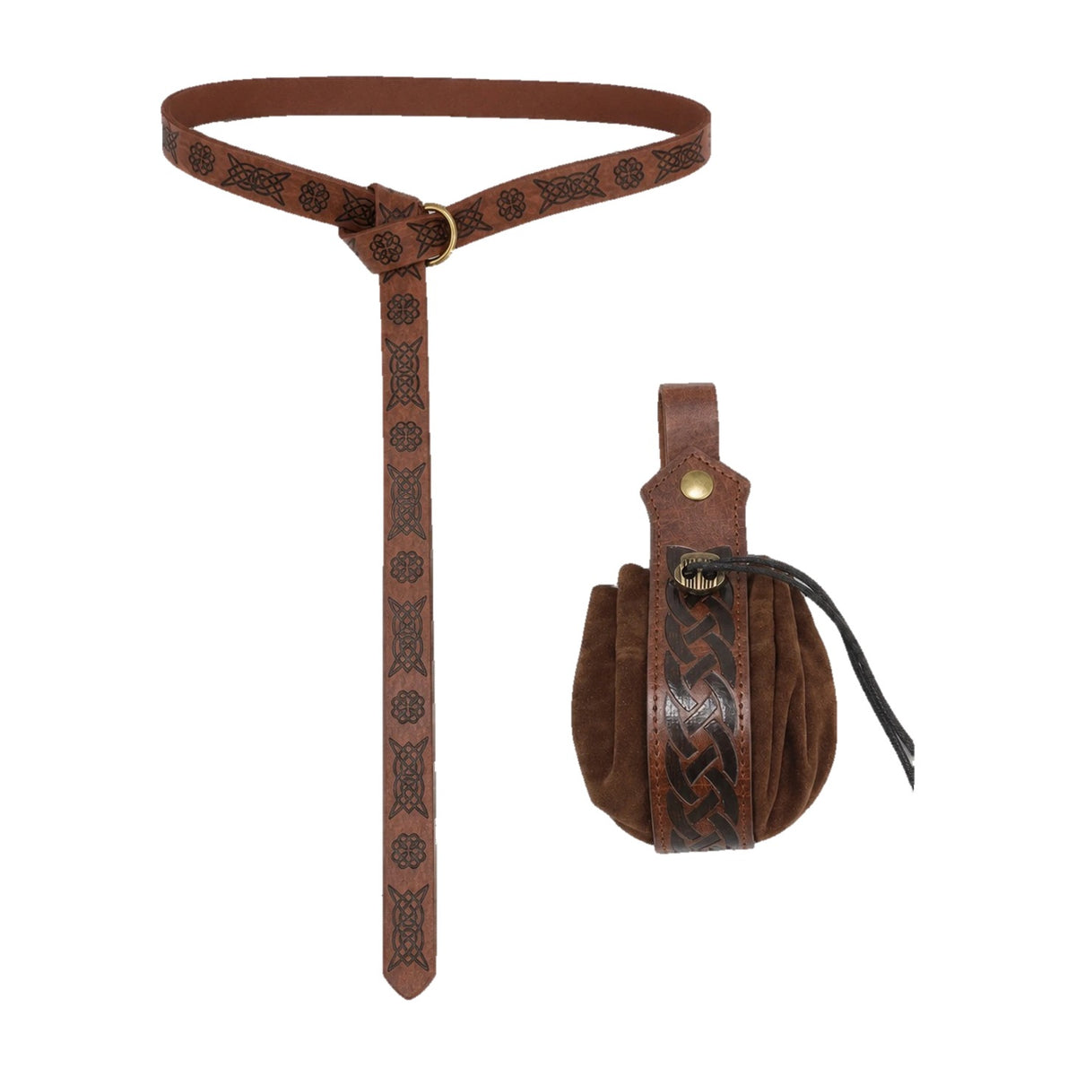 Brown embossed belt with round pouch