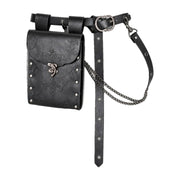 Black embossed waist bag with chain belt
