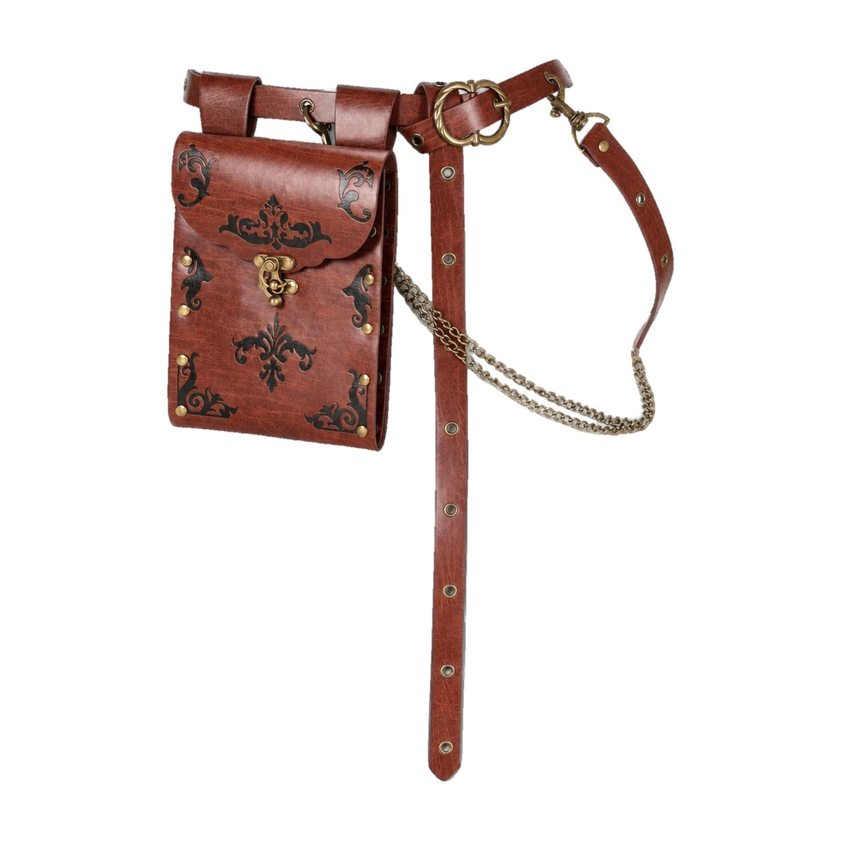 Brown embossed waist bag with chain belt