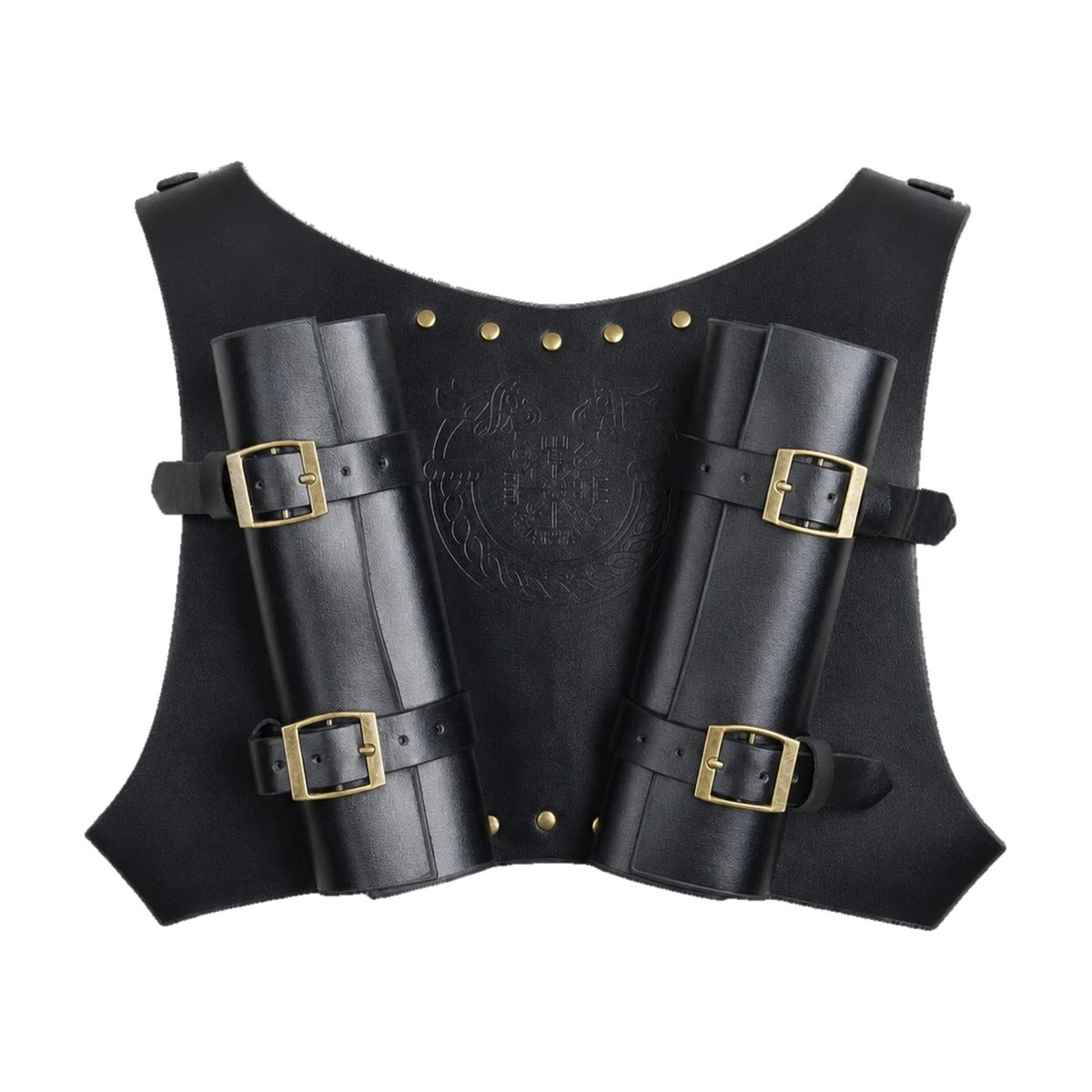 Black faux leather double sword harness
