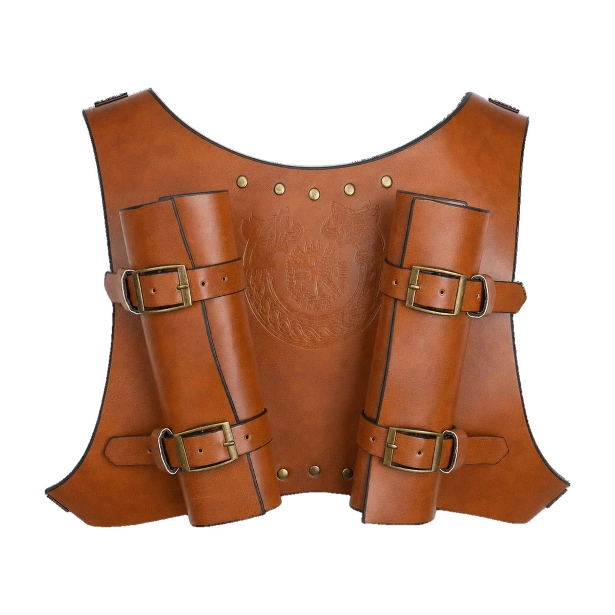 Brown faux leather double sword harness