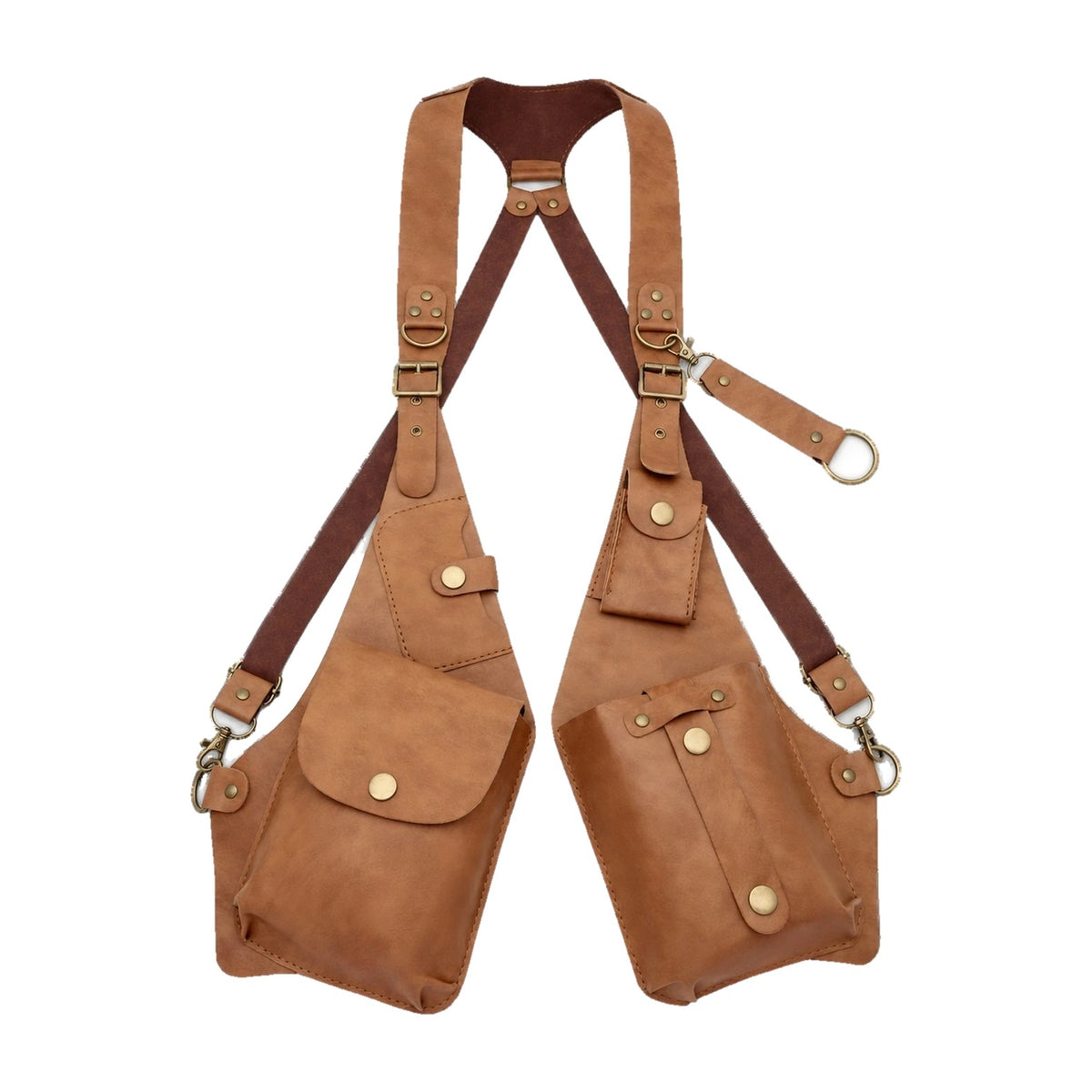 Light brown faux leather shoulder straps with underarm pouches