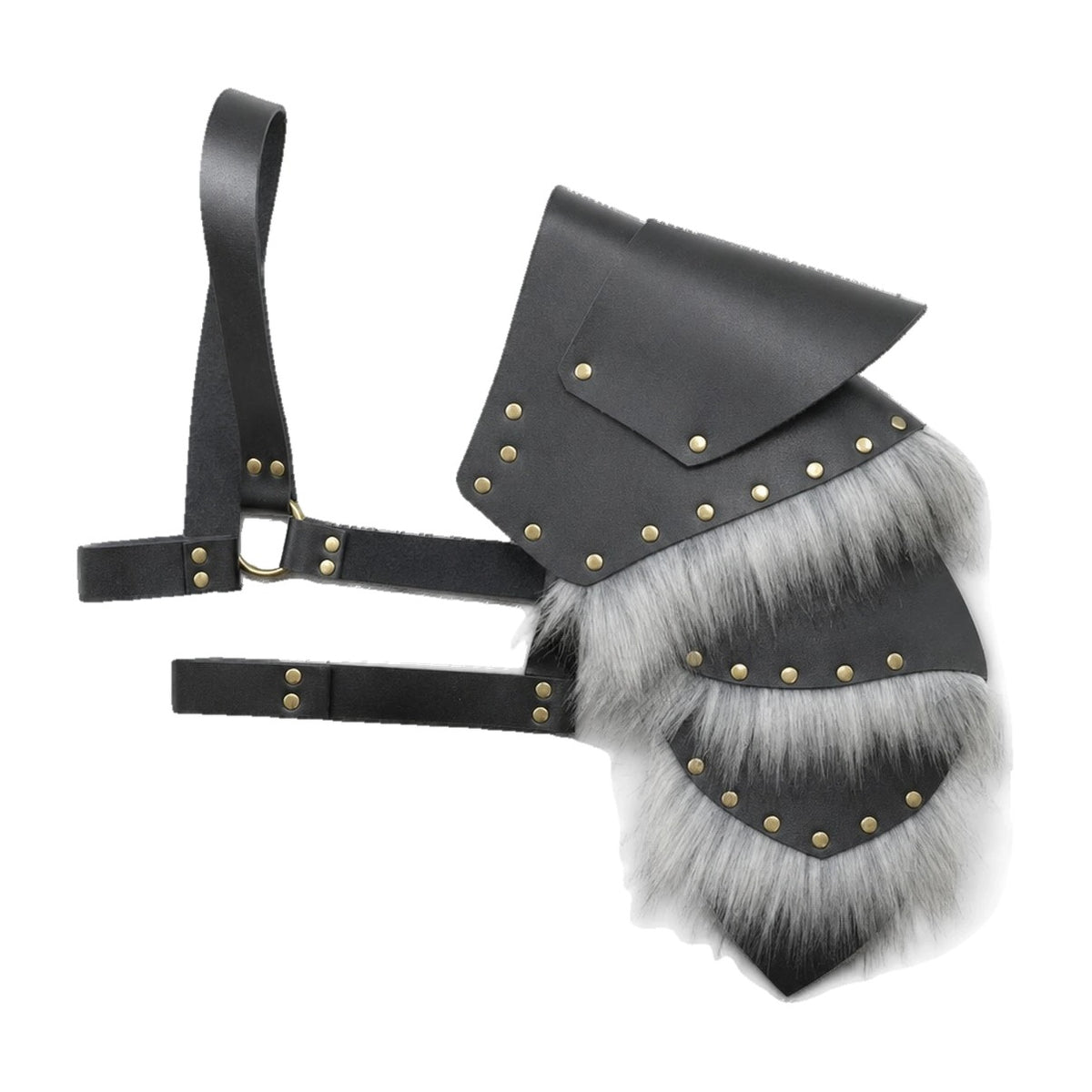 Black & grey buckled fur-trim pauldron