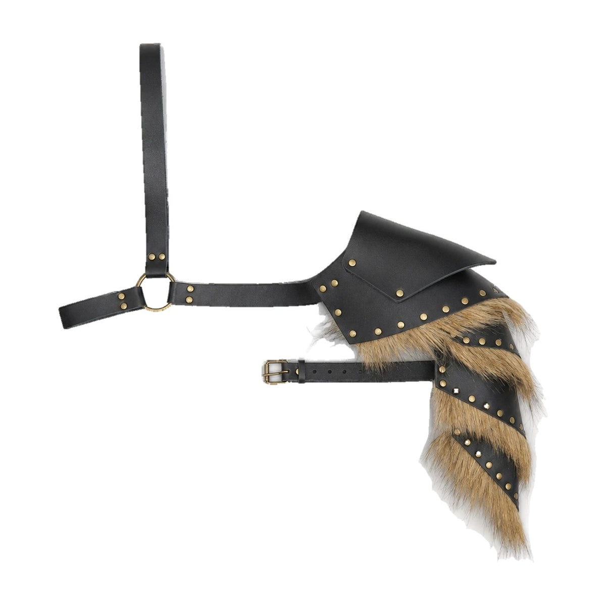 Black & tan buckled fur-trim pauldron