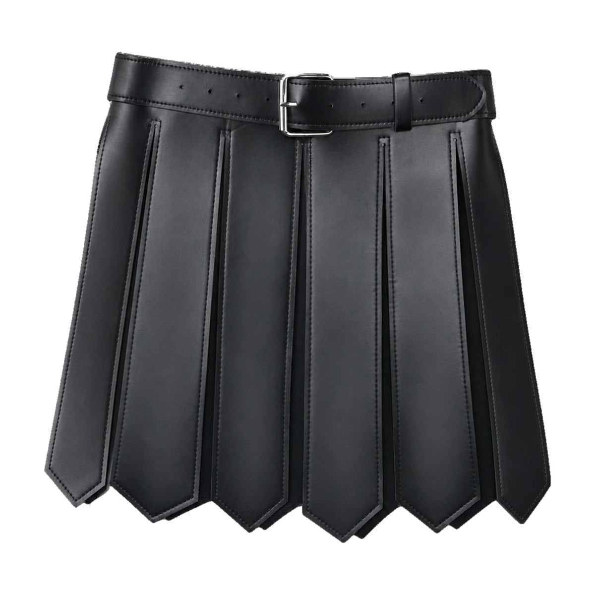 Black faux leather roman strip skirt
