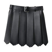Black faux leather roman strip skirt