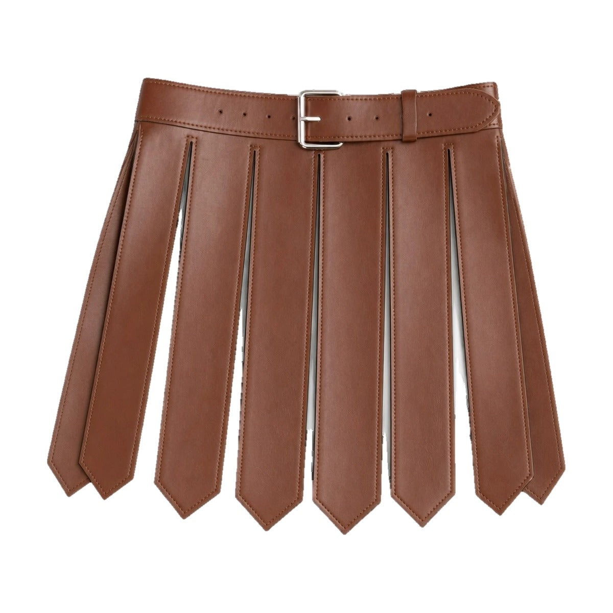 Brown faux leather roman strip skirt