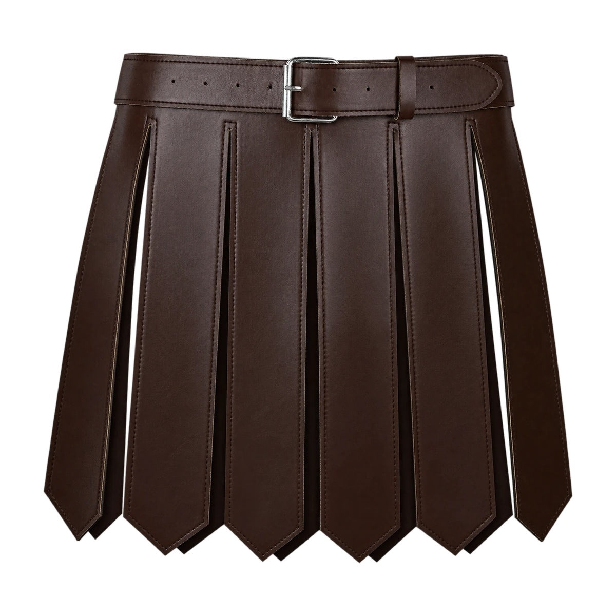 Coffee faux leather roman strip skirt