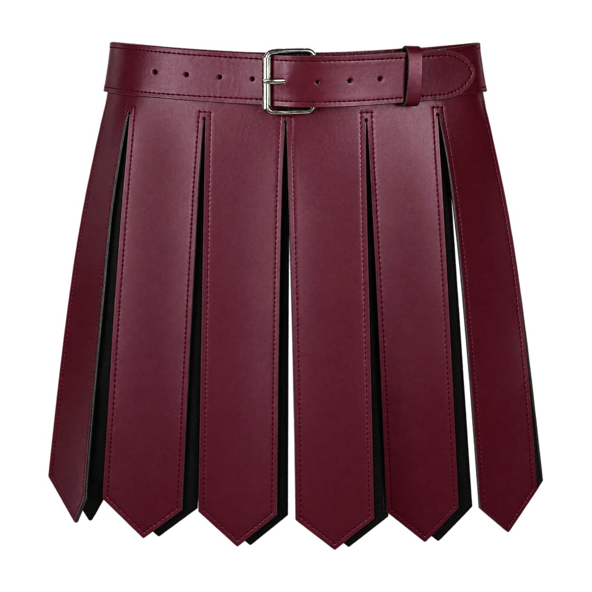 Wine red faux leather roman strip skirt