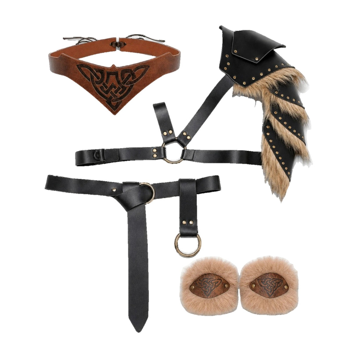 Black five-piece fur armour set