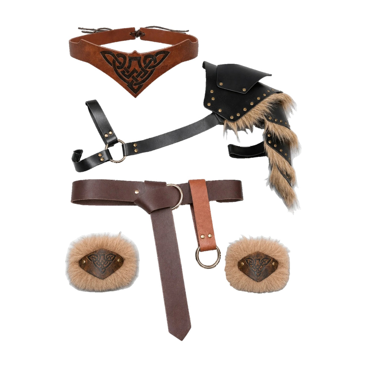 Brown five-piece fur armour set